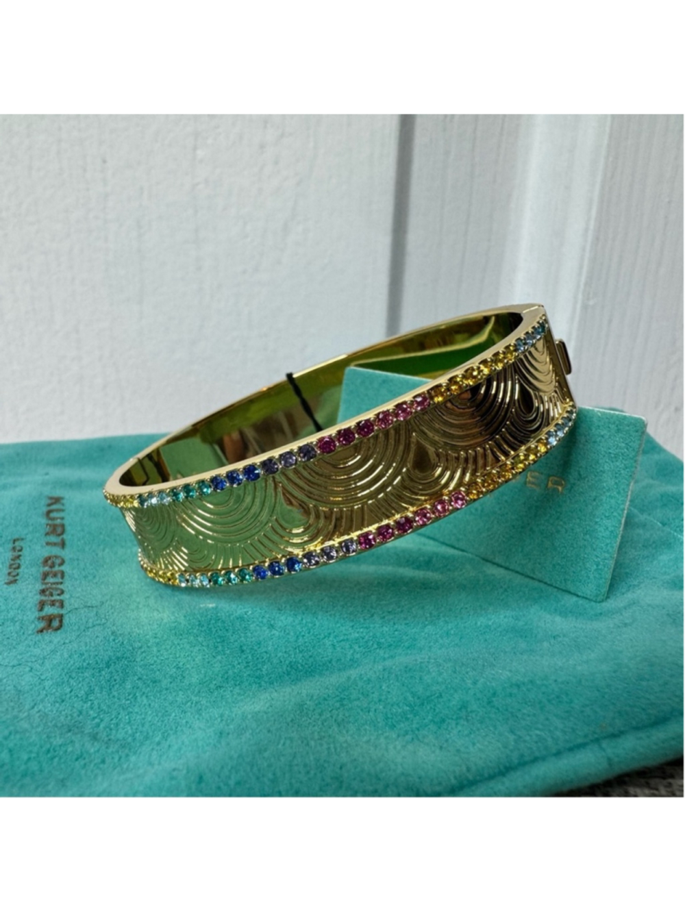 Kurt Geiger Signature Southbank Pavé Bangle Bracelet Gold Tone Bangle Rainbow